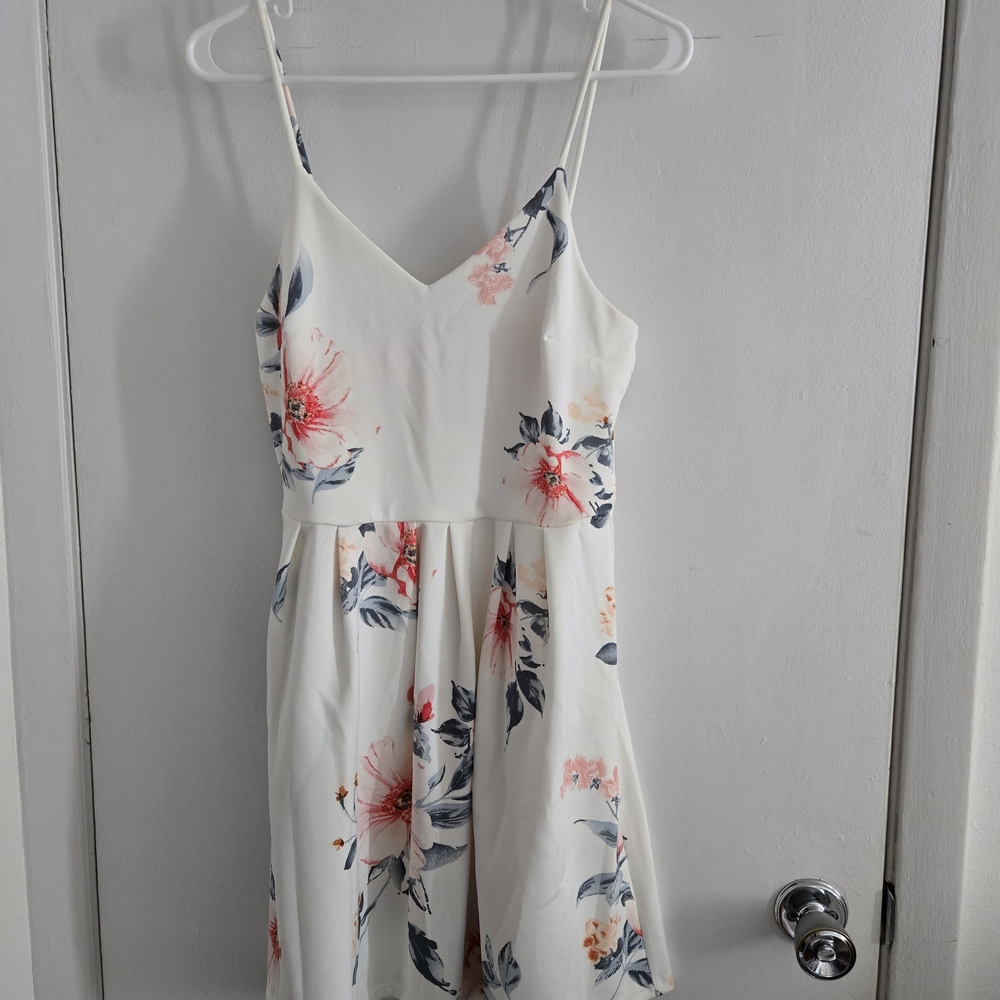Monteau White Dress with Pink and Blue Floral Pattern